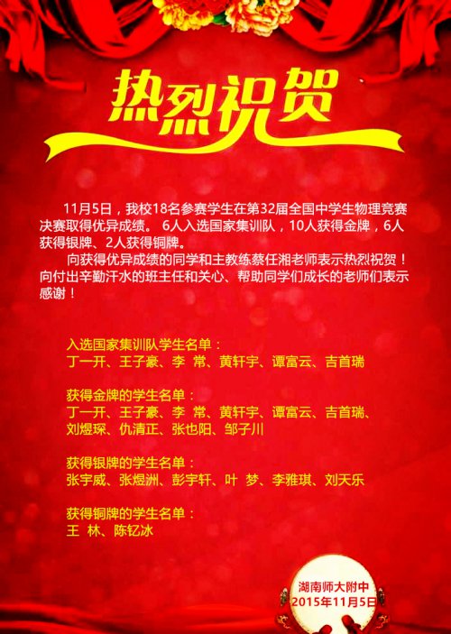 奥赛喜讯:bbin直营网六名学生入选物理国家集训队